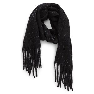 NEW Nordstrom BP Fringe Trim Muffler Scarf Black